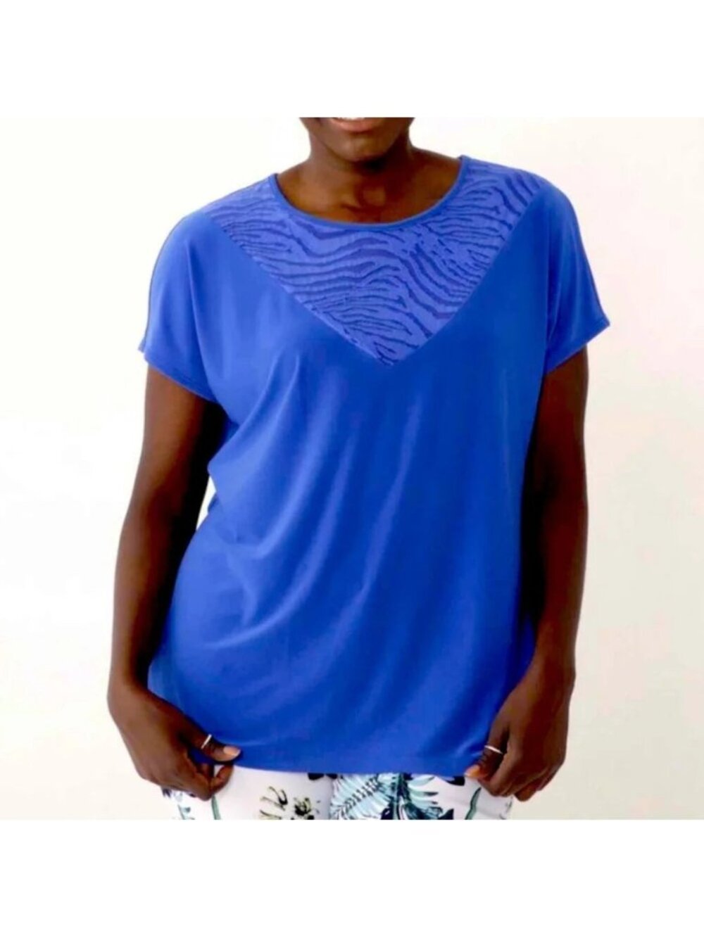 NEW Kim & Co Blue Brazil Knit Top Tee Tshirt- Large